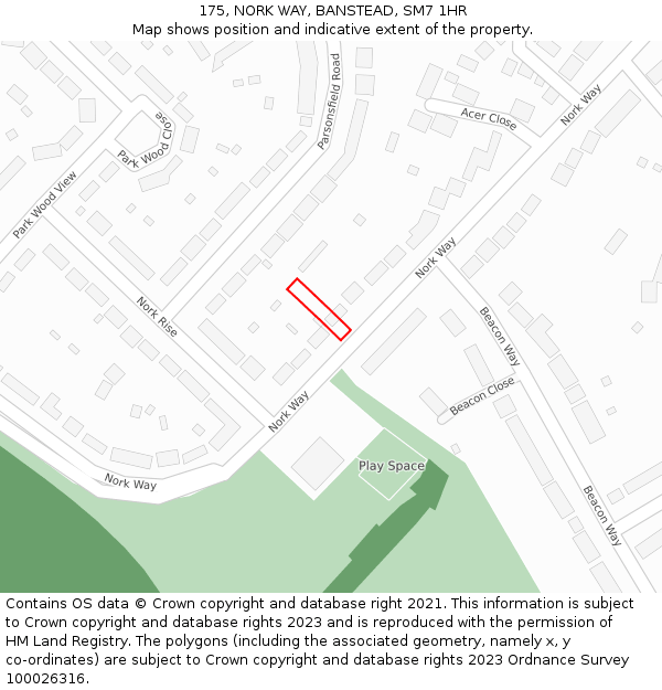 175, NORK WAY, BANSTEAD, SM7 1HR: Location map and indicative extent of plot