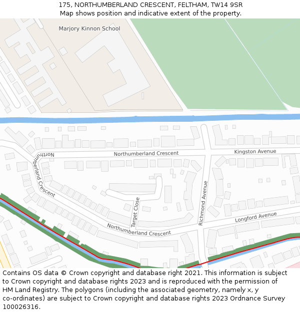 175, NORTHUMBERLAND CRESCENT, FELTHAM, TW14 9SR: Location map and indicative extent of plot