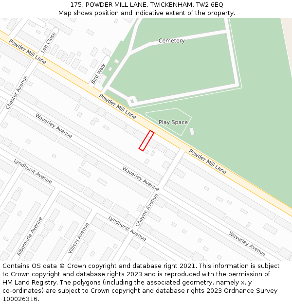 175, POWDER MILL LANE, TWICKENHAM, TW2 6EQ: Location map and indicative extent of plot