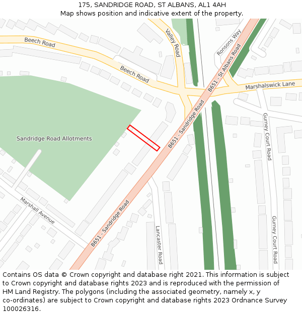 175, SANDRIDGE ROAD, ST ALBANS, AL1 4AH: Location map and indicative extent of plot