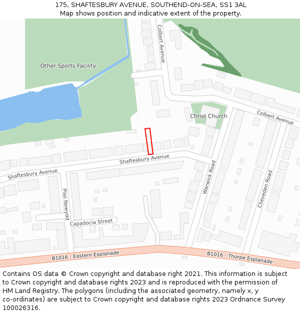 175, SHAFTESBURY AVENUE, SOUTHEND-ON-SEA, SS1 3AL: Location map and indicative extent of plot