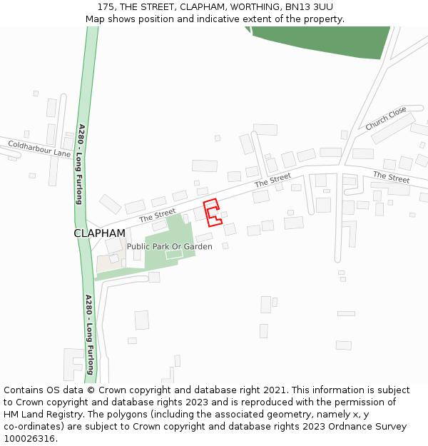 175, THE STREET, CLAPHAM, WORTHING, BN13 3UU: Location map and indicative extent of plot