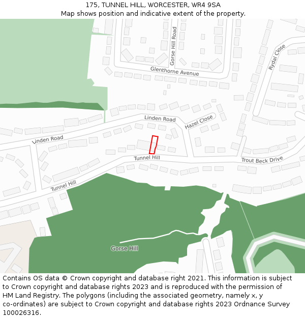175, TUNNEL HILL, WORCESTER, WR4 9SA: Location map and indicative extent of plot