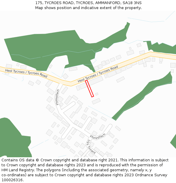 175, TYCROES ROAD, TYCROES, AMMANFORD, SA18 3NS: Location map and indicative extent of plot