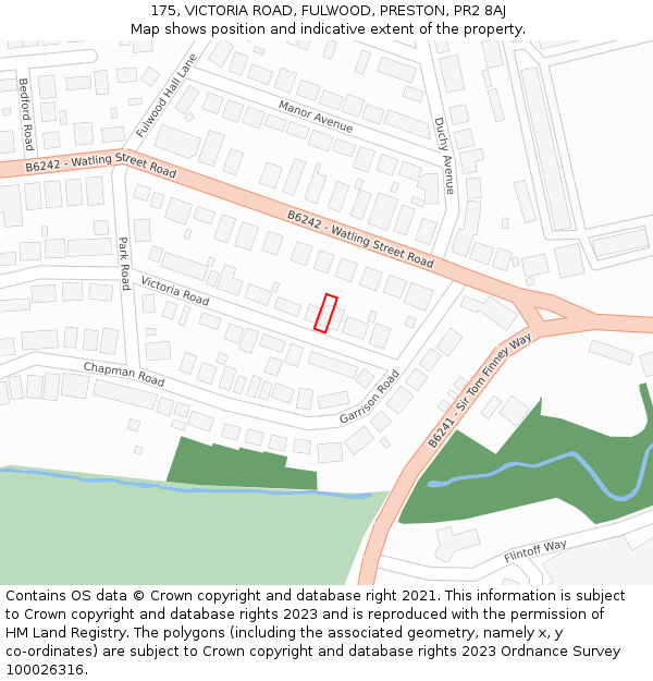 175, VICTORIA ROAD, FULWOOD, PRESTON, PR2 8AJ: Location map and indicative extent of plot