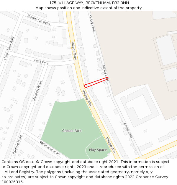 175, VILLAGE WAY, BECKENHAM, BR3 3NN: Location map and indicative extent of plot