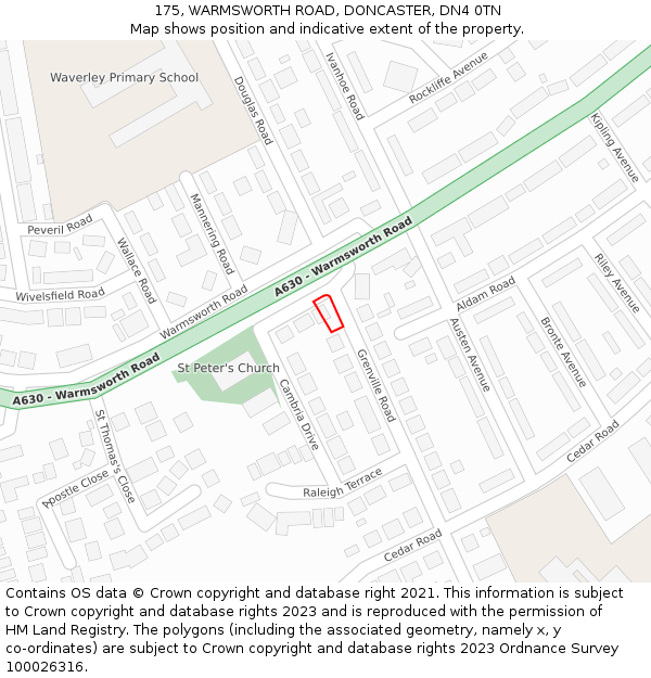 175, WARMSWORTH ROAD, DONCASTER, DN4 0TN: Location map and indicative extent of plot