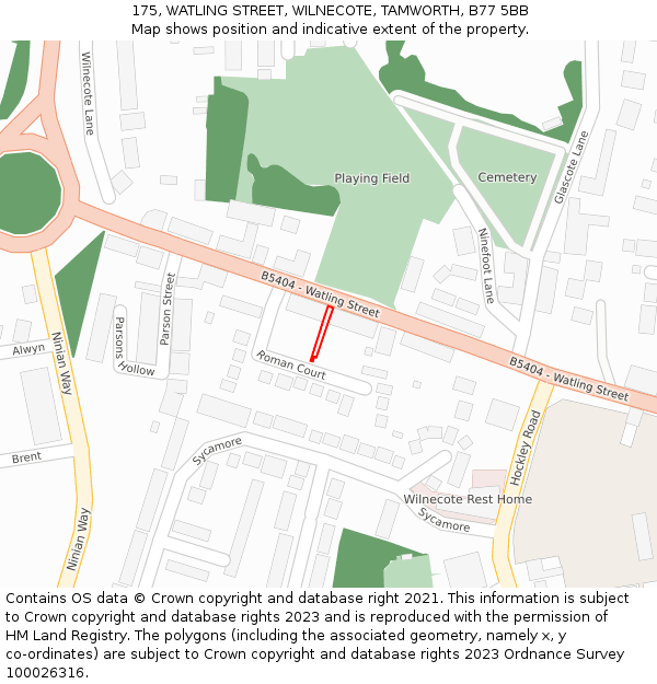 175, WATLING STREET, WILNECOTE, TAMWORTH, B77 5BB: Location map and indicative extent of plot
