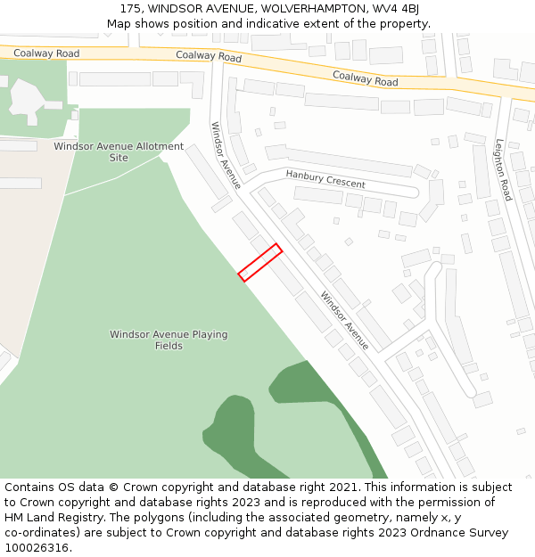 175, WINDSOR AVENUE, WOLVERHAMPTON, WV4 4BJ: Location map and indicative extent of plot