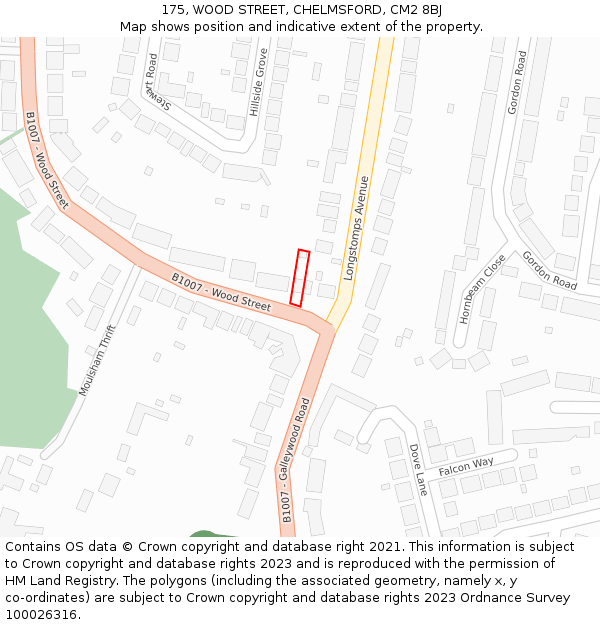 175, WOOD STREET, CHELMSFORD, CM2 8BJ: Location map and indicative extent of plot
