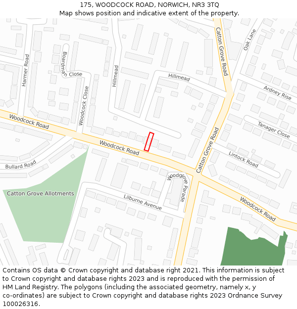 175, WOODCOCK ROAD, NORWICH, NR3 3TQ: Location map and indicative extent of plot