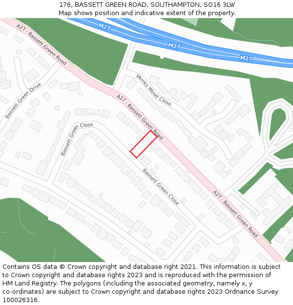 176, BASSETT GREEN ROAD, SOUTHAMPTON, SO16 3LW: Location map and indicative extent of plot