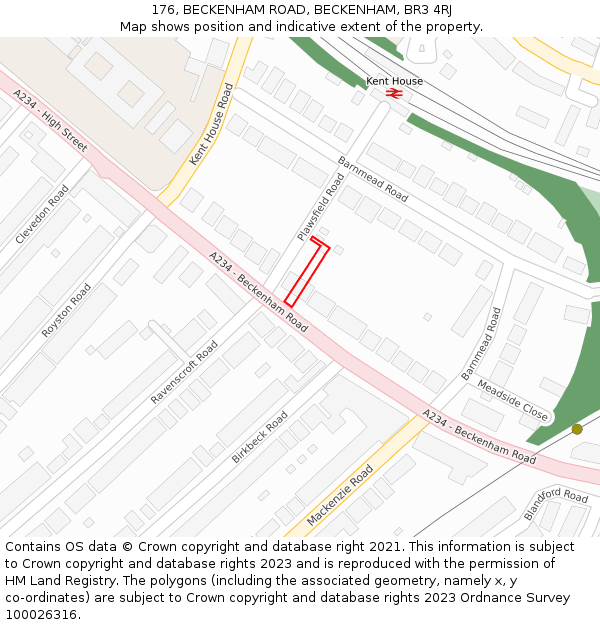 176, BECKENHAM ROAD, BECKENHAM, BR3 4RJ: Location map and indicative extent of plot