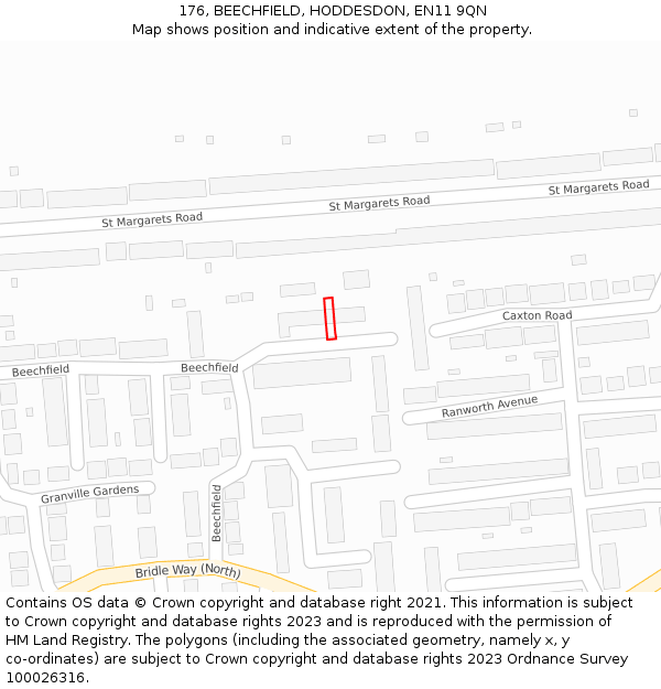 176, BEECHFIELD, HODDESDON, EN11 9QN: Location map and indicative extent of plot