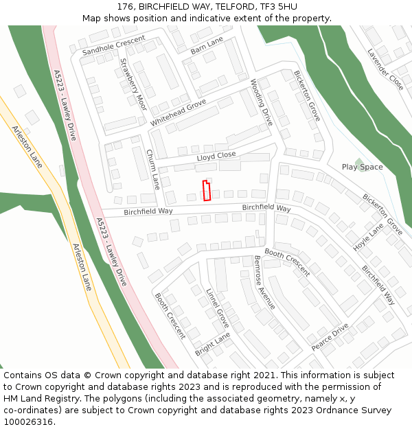 176, BIRCHFIELD WAY, TELFORD, TF3 5HU: Location map and indicative extent of plot