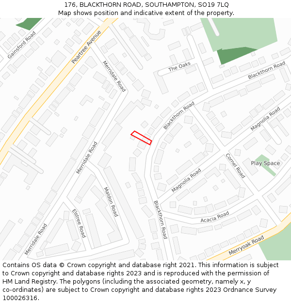 176, BLACKTHORN ROAD, SOUTHAMPTON, SO19 7LQ: Location map and indicative extent of plot