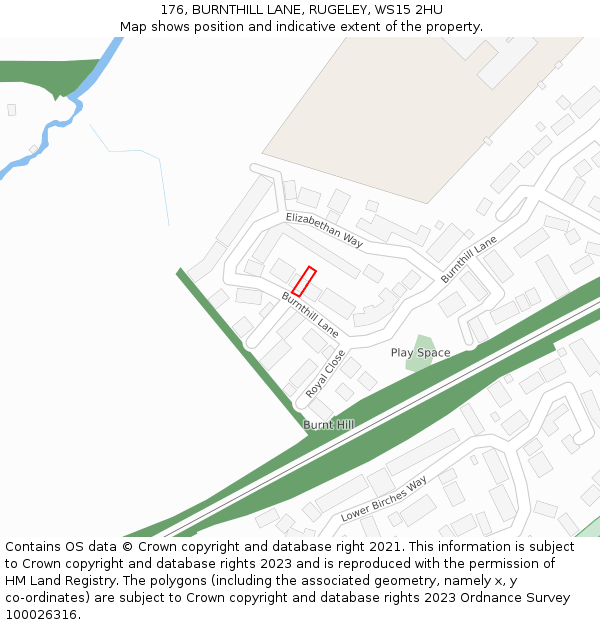 176, BURNTHILL LANE, RUGELEY, WS15 2HU: Location map and indicative extent of plot