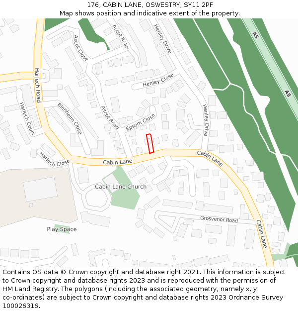 176, CABIN LANE, OSWESTRY, SY11 2PF: Location map and indicative extent of plot