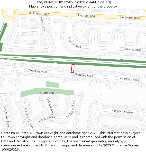 176, CHARLBURY ROAD, NOTTINGHAM, NG8 1NJ: Location map and indicative extent of plot