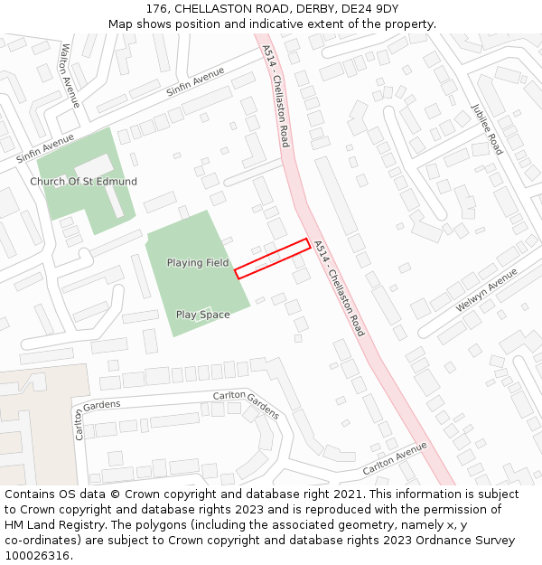 176, CHELLASTON ROAD, DERBY, DE24 9DY: Location map and indicative extent of plot