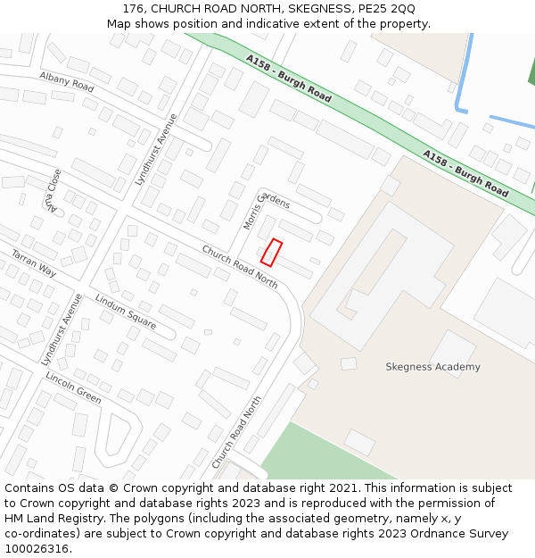 176, CHURCH ROAD NORTH, SKEGNESS, PE25 2QQ: Location map and indicative extent of plot