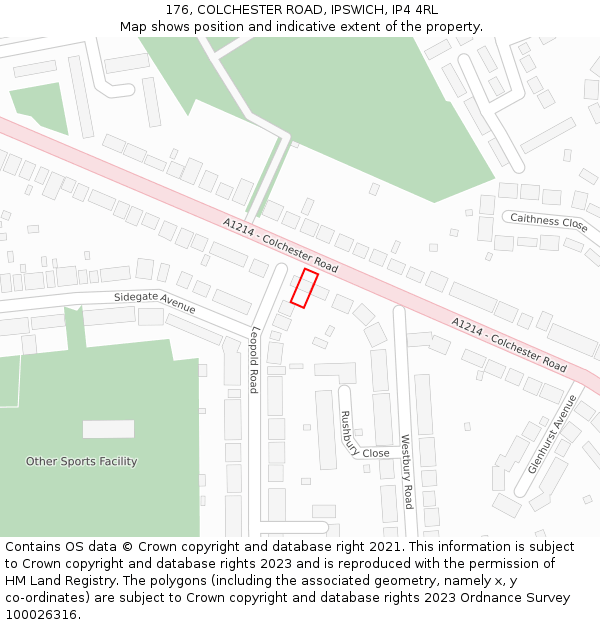 176, COLCHESTER ROAD, IPSWICH, IP4 4RL: Location map and indicative extent of plot