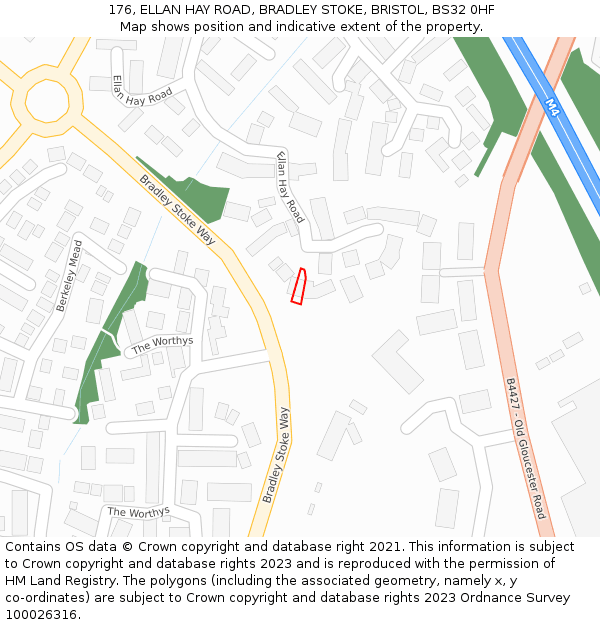 176, ELLAN HAY ROAD, BRADLEY STOKE, BRISTOL, BS32 0HF: Location map and indicative extent of plot