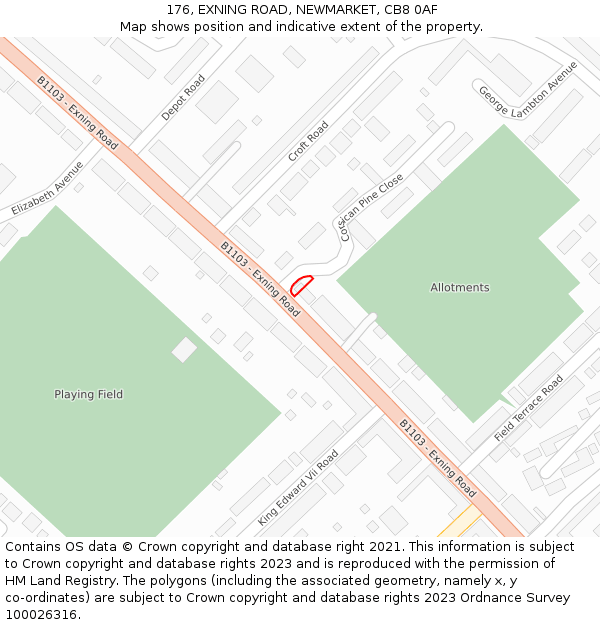 176, EXNING ROAD, NEWMARKET, CB8 0AF: Location map and indicative extent of plot