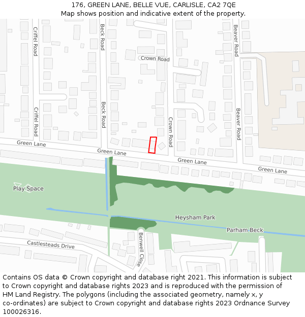 176, GREEN LANE, BELLE VUE, CARLISLE, CA2 7QE: Location map and indicative extent of plot