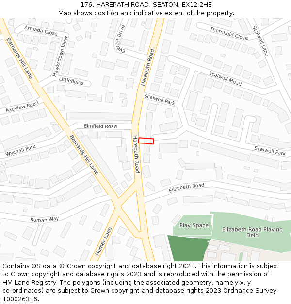176, HAREPATH ROAD, SEATON, EX12 2HE: Location map and indicative extent of plot