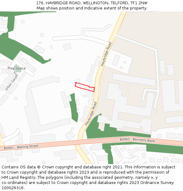 176, HAYBRIDGE ROAD, WELLINGTON, TELFORD, TF1 2NW: Location map and indicative extent of plot