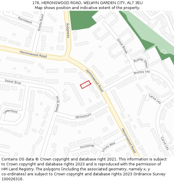 176, HERONSWOOD ROAD, WELWYN GARDEN CITY, AL7 3EU: Location map and indicative extent of plot