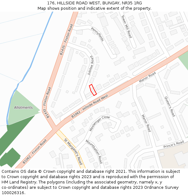 176, HILLSIDE ROAD WEST, BUNGAY, NR35 1RG: Location map and indicative extent of plot
