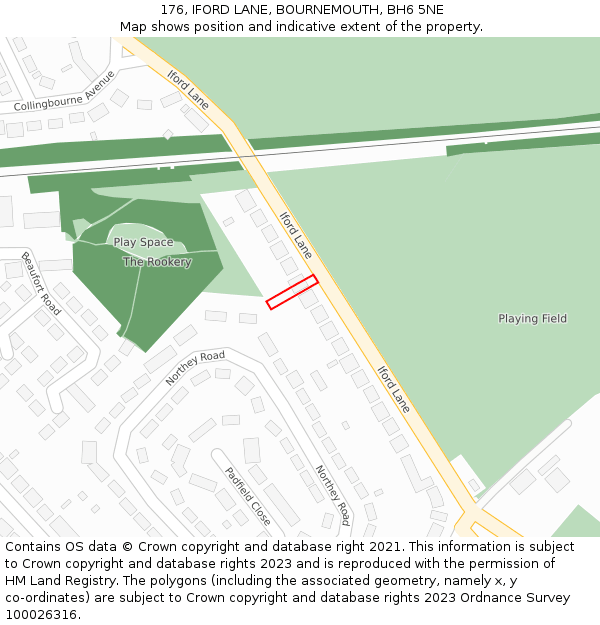 176, IFORD LANE, BOURNEMOUTH, BH6 5NE: Location map and indicative extent of plot