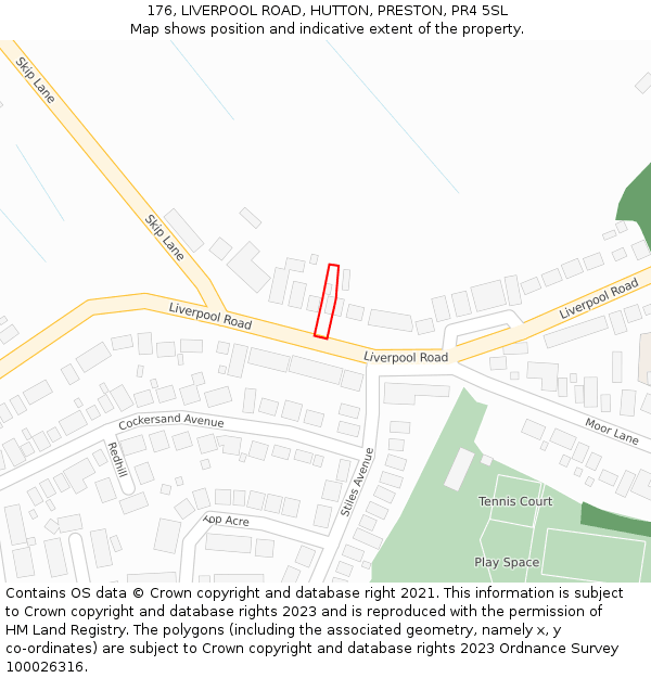 176, LIVERPOOL ROAD, HUTTON, PRESTON, PR4 5SL: Location map and indicative extent of plot