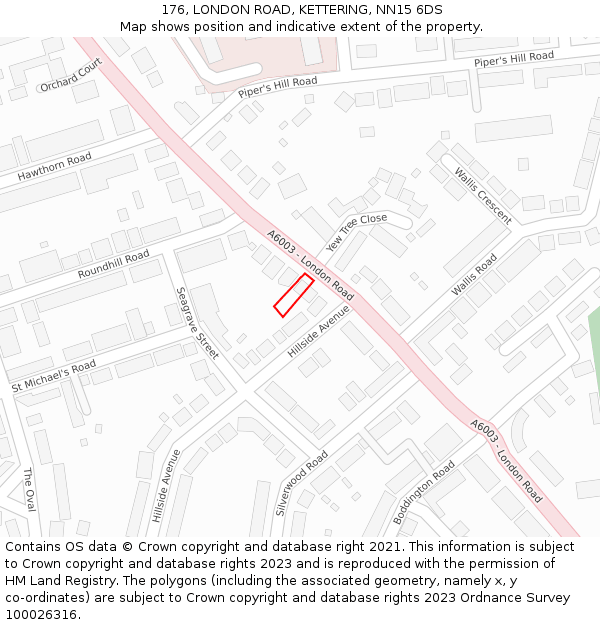 176, LONDON ROAD, KETTERING, NN15 6DS: Location map and indicative extent of plot