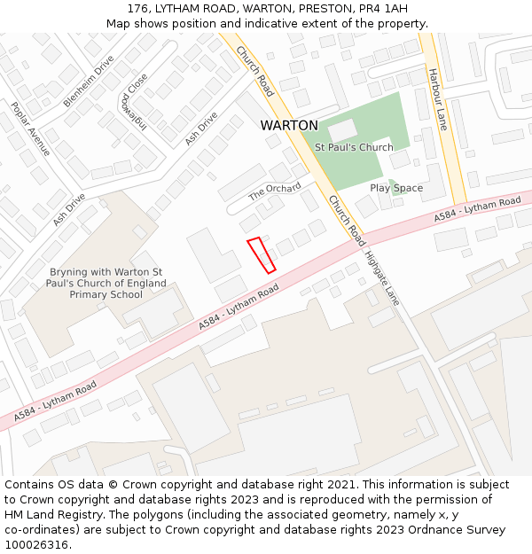 176, LYTHAM ROAD, WARTON, PRESTON, PR4 1AH: Location map and indicative extent of plot