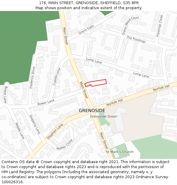 176, MAIN STREET, GRENOSIDE, SHEFFIELD, S35 8PR: Location map and indicative extent of plot