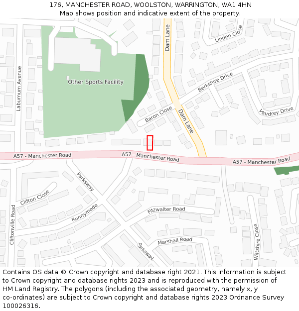 176, MANCHESTER ROAD, WOOLSTON, WARRINGTON, WA1 4HN: Location map and indicative extent of plot