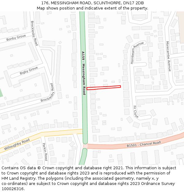 176, MESSINGHAM ROAD, SCUNTHORPE, DN17 2DB: Location map and indicative extent of plot