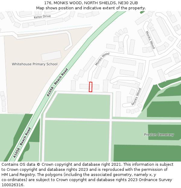 176, MONKS WOOD, NORTH SHIELDS, NE30 2UB: Location map and indicative extent of plot