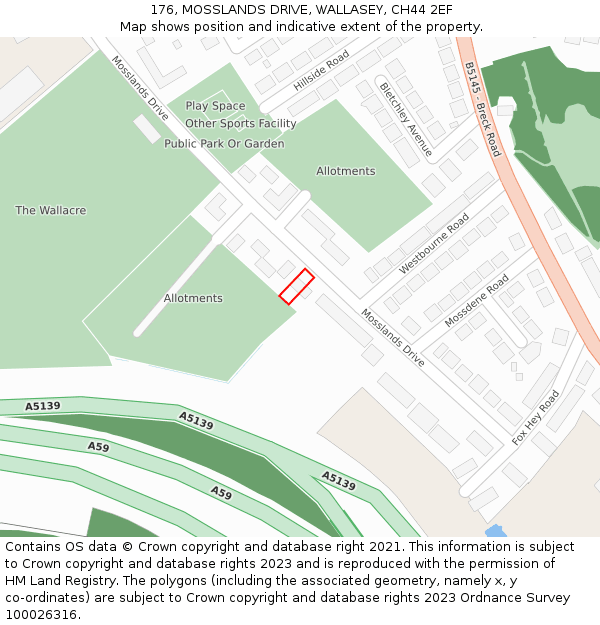 176, MOSSLANDS DRIVE, WALLASEY, CH44 2EF: Location map and indicative extent of plot