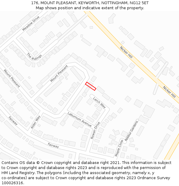 176, MOUNT PLEASANT, KEYWORTH, NOTTINGHAM, NG12 5ET: Location map and indicative extent of plot