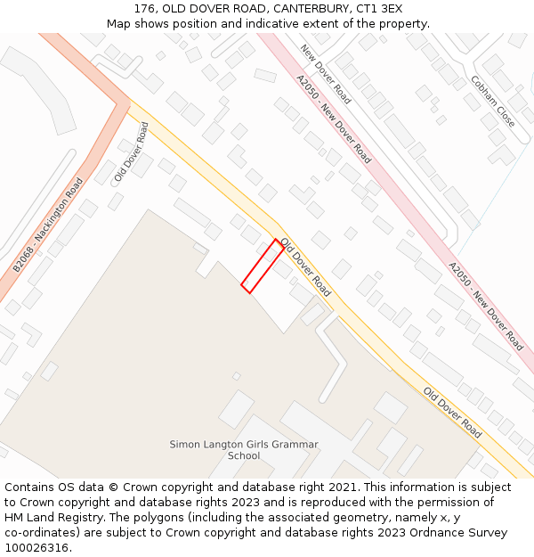 176, OLD DOVER ROAD, CANTERBURY, CT1 3EX: Location map and indicative extent of plot