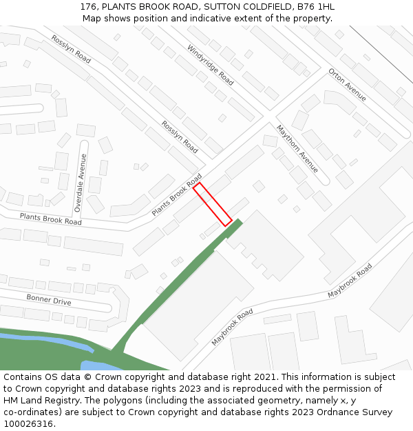 176, PLANTS BROOK ROAD, SUTTON COLDFIELD, B76 1HL: Location map and indicative extent of plot