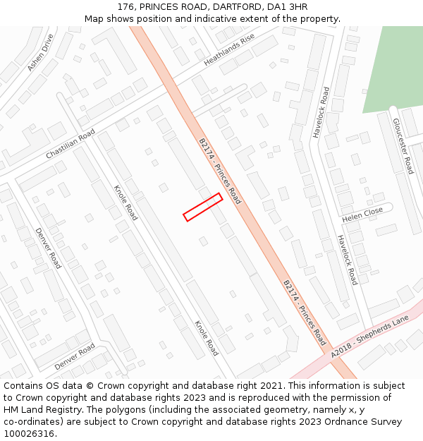 176, PRINCES ROAD, DARTFORD, DA1 3HR: Location map and indicative extent of plot