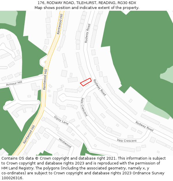 176, RODWAY ROAD, TILEHURST, READING, RG30 6DX: Location map and indicative extent of plot