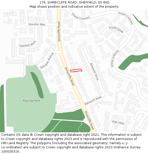 176, SHIRECLIFFE ROAD, SHEFFIELD, S5 8XD: Location map and indicative extent of plot