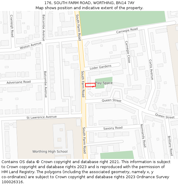176, SOUTH FARM ROAD, WORTHING, BN14 7AY: Location map and indicative extent of plot