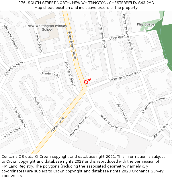 176, SOUTH STREET NORTH, NEW WHITTINGTON, CHESTERFIELD, S43 2AD: Location map and indicative extent of plot